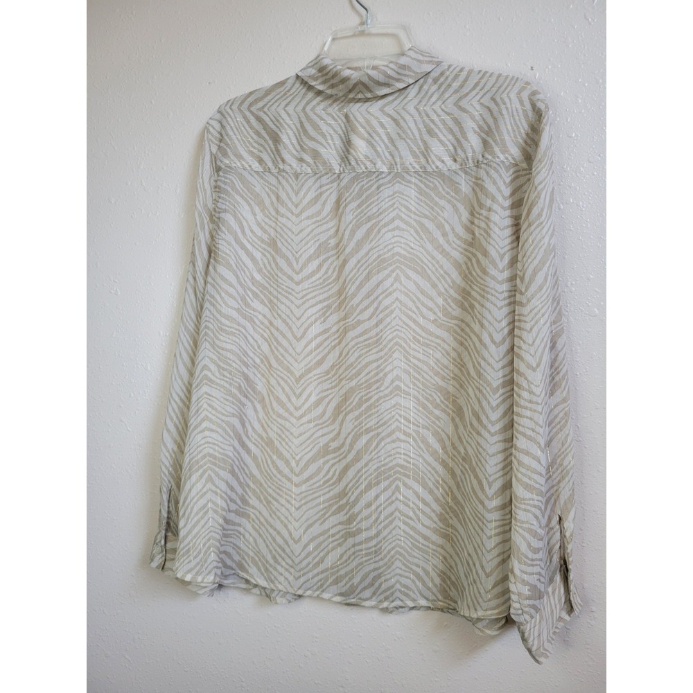 Chico's Women's Blouse Gold Accent Stripes Sheer Lightweight Tan Shirt Sz 3 - Picture 7 of 14